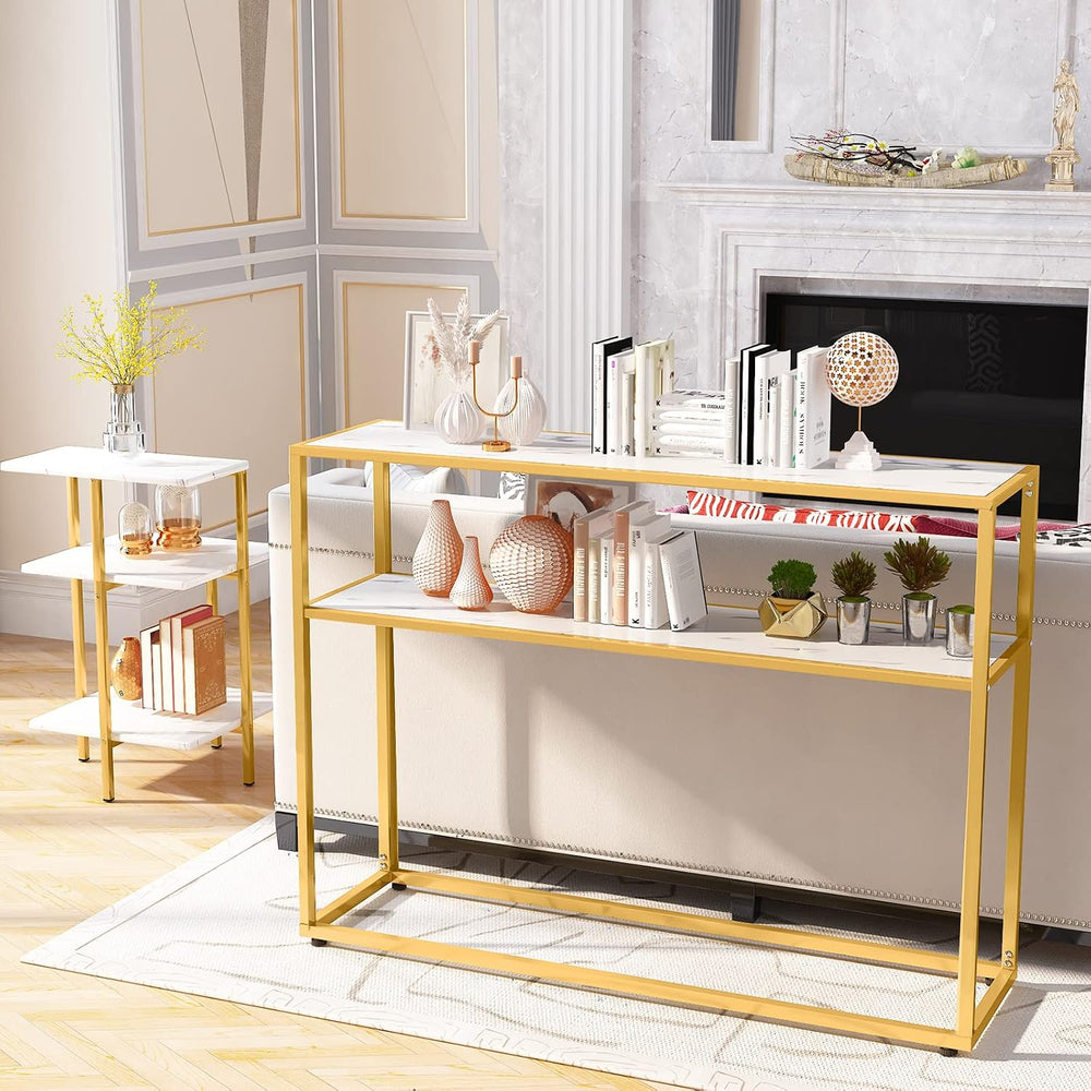 Lamerge Marble Coffee Table Set - 3 Piece Living Room Table Set with Metal Fr...