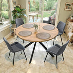 47.2" 5-Piece Round Dining Table Set for 4, Modern Wood Dining Table with 4 Upholstered Chairs, Kitchen & Dining Room Table Set with Metal Base for Apartment, Small Space, Natural Table+4 Grey Chairs
