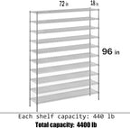18" Deep x 72" Wide x 96" Height Wire Shelving Kit | 10-Tier | NSF Commercial Storage Rack Unit
