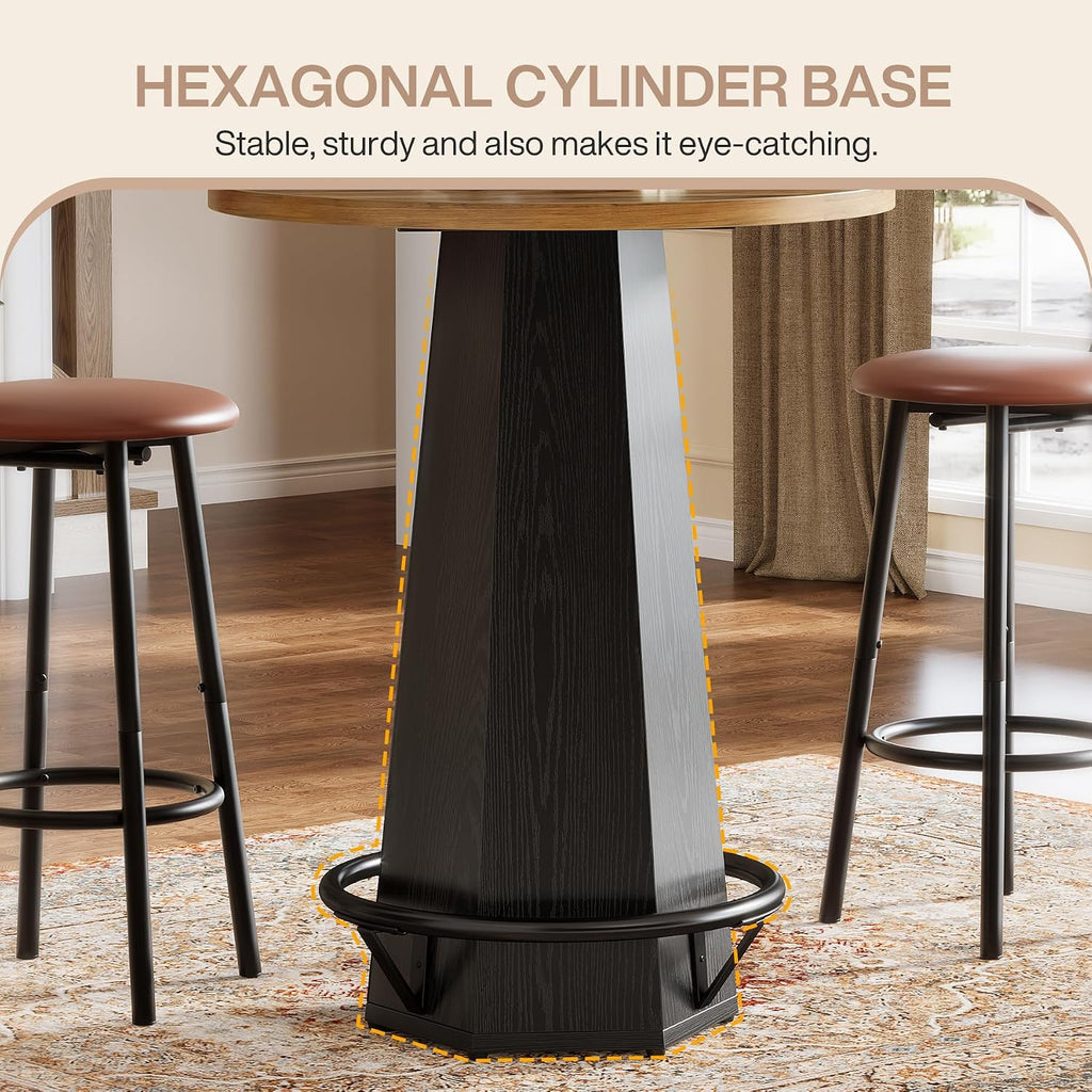 Tribesigns Round Bar Pub Table High Top, 39.4" H Bistro Cocktail Table with Metal Footrest for Drinking & Gathering, Industrial Home Bar Unit, Small Spaces, Brown & Black