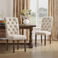 Upholstered Tufted Dining Room Chairs Set of 2, Parsons Kitchen Chairs with Padded Seat and Solid Wood Legs, Fabric Accent Side Diner Chair for Dining Room/Kitchen/Living Room, Beige