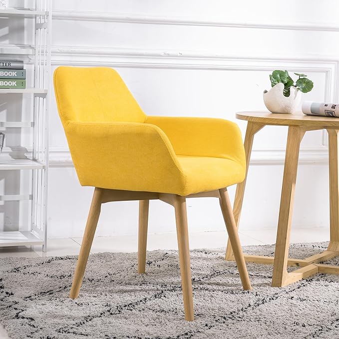 Mid Century Modern Dining Chairs Set of 4 & 2 & 6 Comfy Accent Chair Upholstered Kitchen Dining Living Room Chairs for Bedrooms Waiting Room Home Arm Desk Chair No Wheels (Yellow, 4)