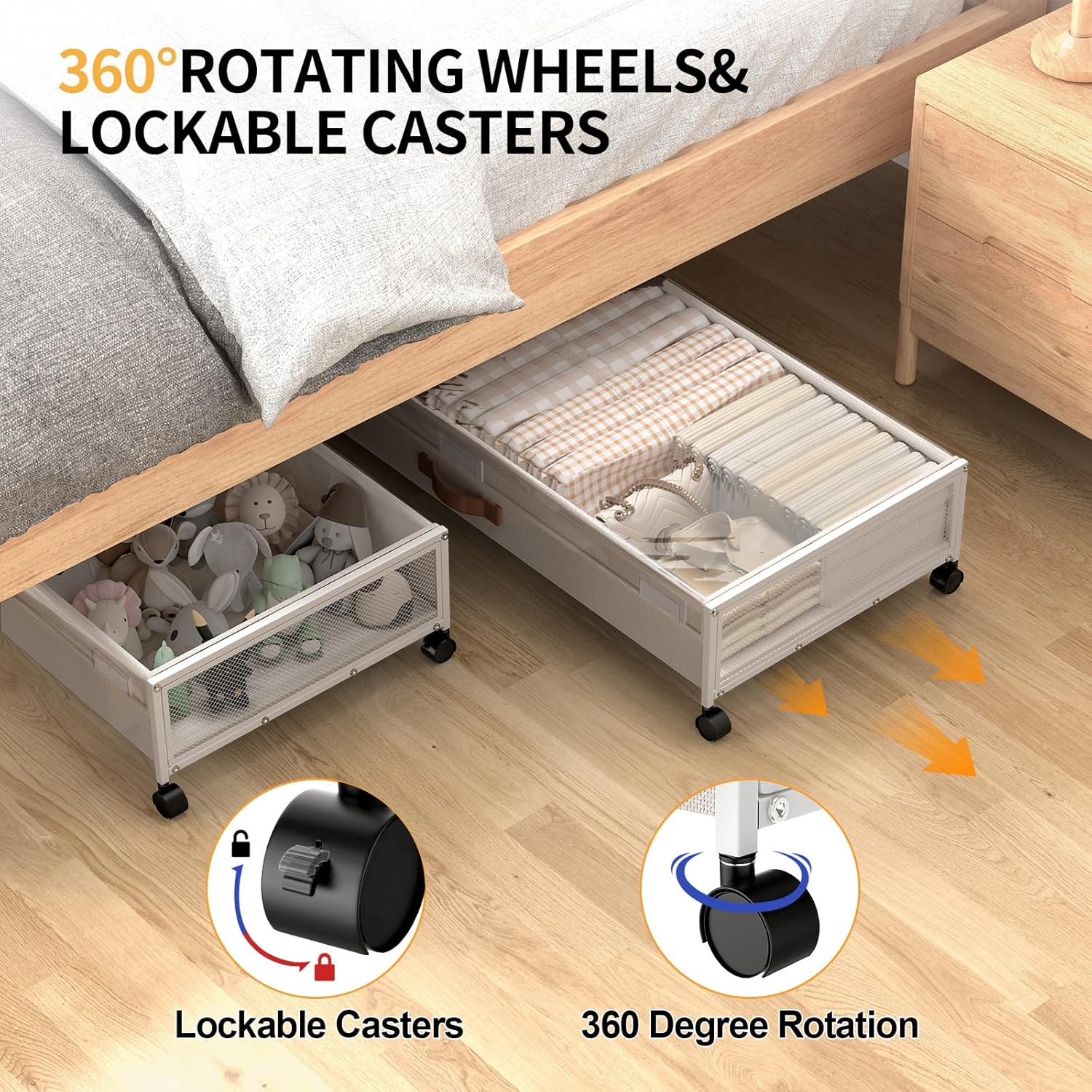 Under Bed Storage with Wheels, XXXL Larger Under Bed Storage Containers with Clear Lids, 36'' Lengthen Under Bed Shoe Organizer for Shoes Clothes(White 2 Pack, XXXL(36"x16.6"x7.48"))