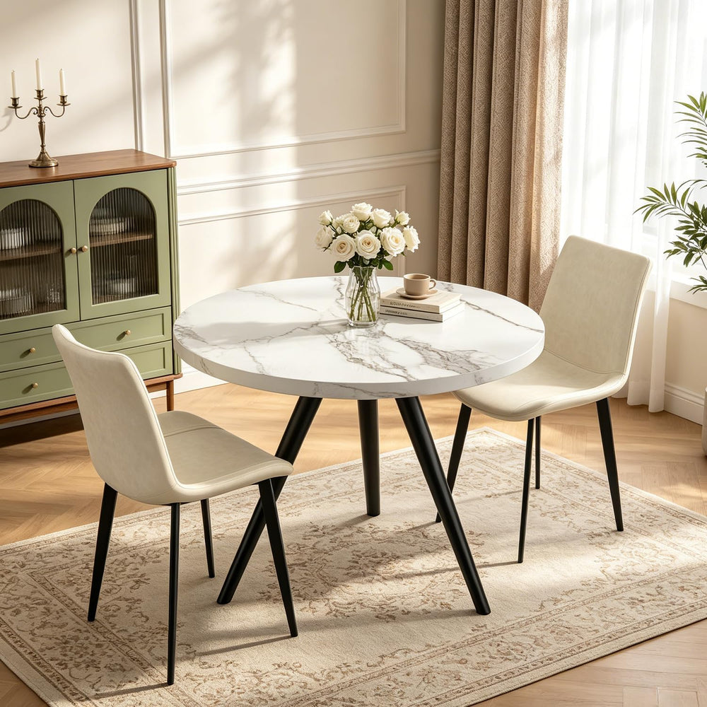 34.6" Round Dining Table Set for 2, Small Dining Room Set, White | Space...
