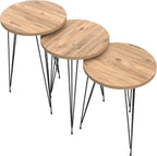 Set of 3 Pine Wood Nesting End Tables Round Wood Stacking Coffee Side Accent Table with Metal Legs for Living Room, Home Office, Nightstands for Bedroom