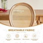 Nrizc French Country Dining Chairs Set of 4, Farmhouse Fabric Chairs with Round Back, Woven Rattan Dining Chair, Oval Side Chairs for Dining Room/Living Room/Kitchen/Restaurant