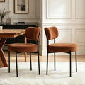 Boucle Dining Chair Set of 2, Mid Century Modern Upholstered Kitchen Chairs with Curved Backrest & Black Metal Legs, Round Dining Room Chairs, Brown