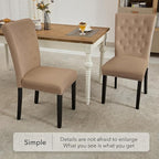 Velvet Dining Kitchen Chair Set of 2, Parsons Upholstered Dining Room Chair, Wood Accent Chair with Nailed Trim, Camel