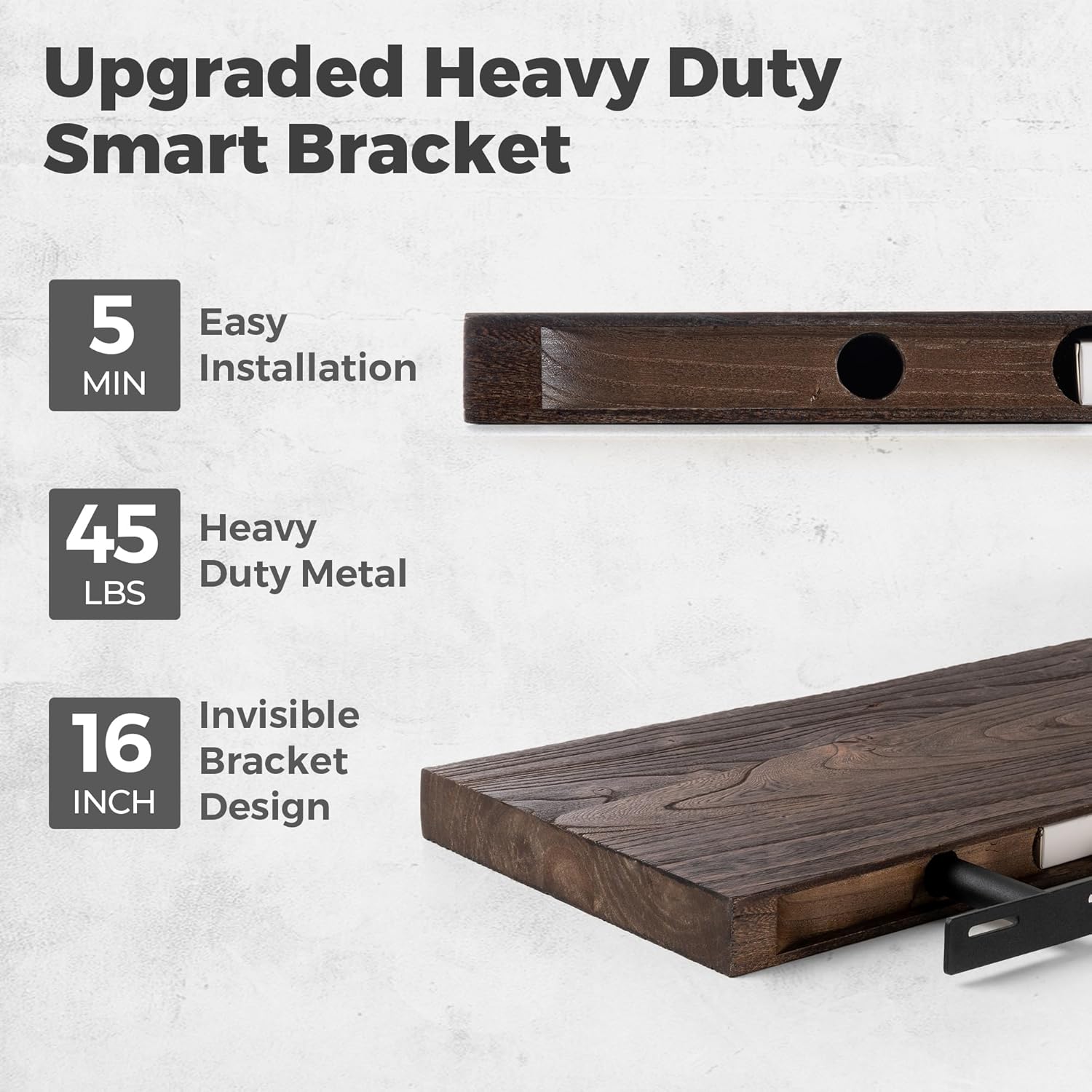 RICHFOCUS Live Edge Elm Floating Shelves - 30" W x 9.3" D Rustic Solid Wood Wall Shelves with Invisible Bracket, Wall-Mounted for Living Room, Bedroom, Kitchen Storage & Display, Set of 2, Walnut