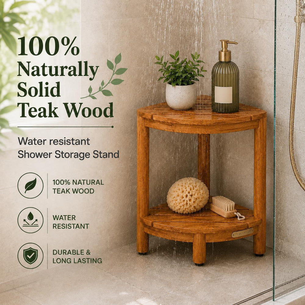 Teak Corner Bath Shower Storage Stand, Bathroom Stool with Storage Shelf 18&q...