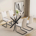 51.18" W Glass Dining Table Set for 4, Modern Rectangular Glass Kitchen Table with Black Metal Legs, 4 PU Leather Chairs with Black Legs, for Dining Room, Home -White