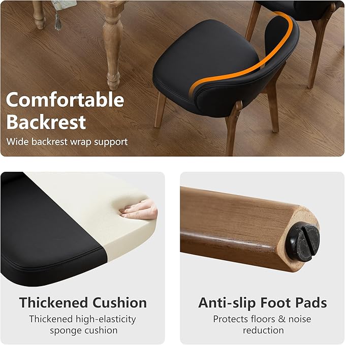 YOUNIKE Black Dining Chair with High Back Single Mid Century Modern Kitchen Chair Faux Leather Upholstered Armless Accent Chair 20" Wide Padded Seat with Soild Wooden Legs for Living Room Bedroom