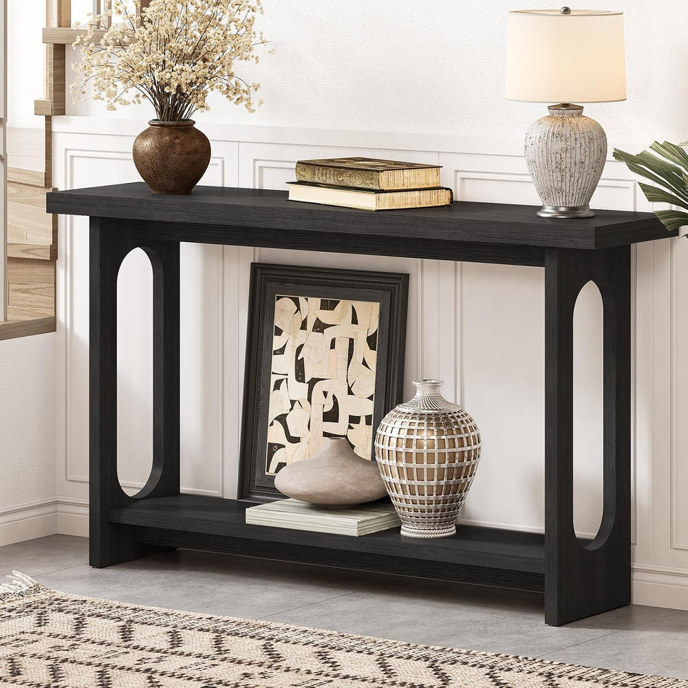Black Console Table, 55‘’ Wood Entryway Table Narrow Sofa Tables Hallway Tabl...