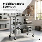 Finnhomy 3 Tier Heavy Duty Commercial Grade Utility Cart, Wire Rolling Cart with Handle Bar, Steel Service Cart with Wheels, Utility Shelf Plant Display Shelf Food Storage Trolley, NSF Listed