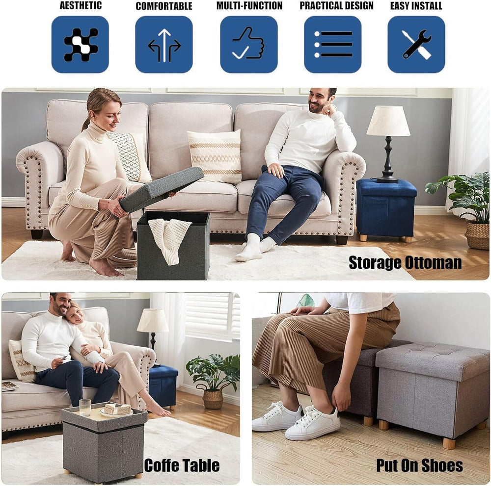 BRIAN & DANY Ottoman with Storage, Small Storage Ottoman for Dorm, Linen ...