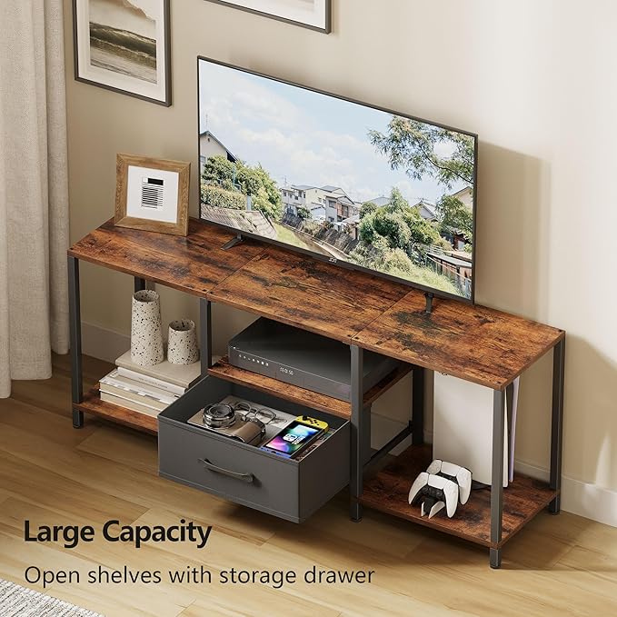 TV Stand with Fabric Drawer for 55 Inch TV, Entertainment Center with Open Sh...