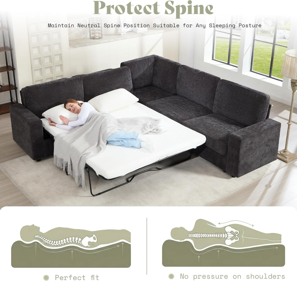 AMERLIFE 106" Sofa Bed, Couch with Pull Out Bed with Storage-Chenille Gr...