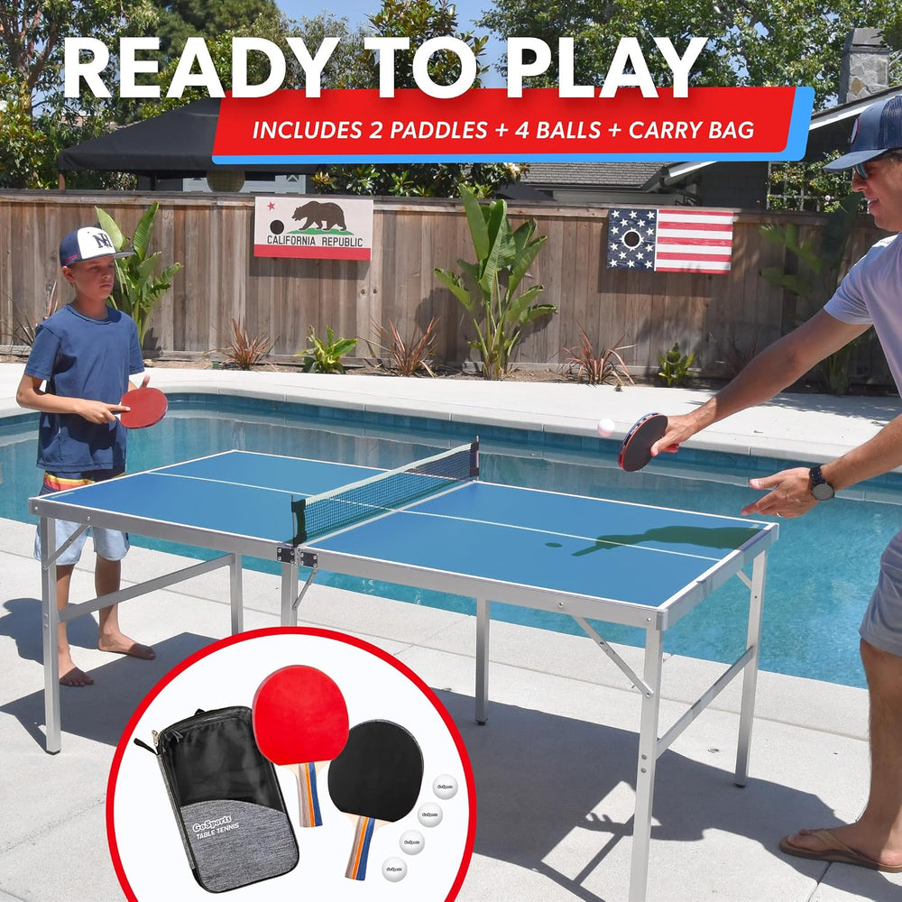 GoSports Mid-Size Table Tennis Game Set - Red or Blue - Indoor/Outdoor Portab...
