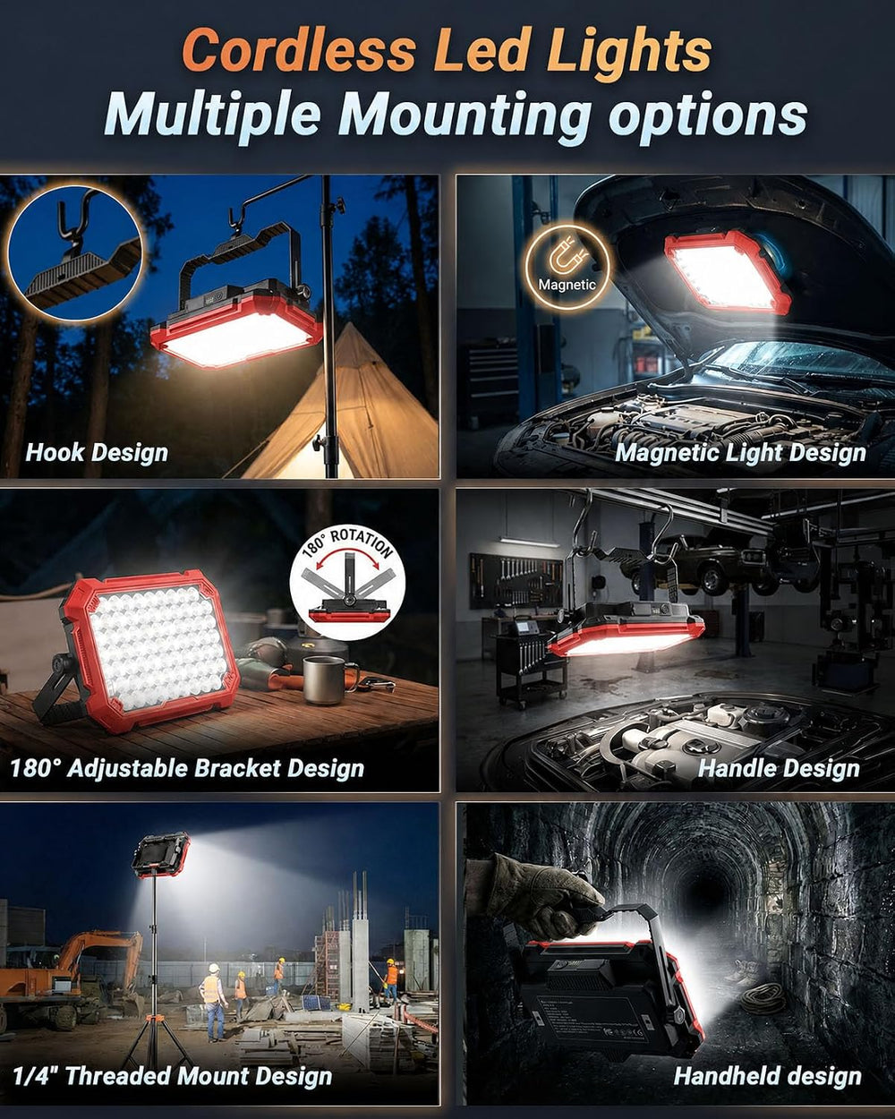 LED Portable Work Light，13000mAh Rechargeable Magnetic 10000LM Flood Light