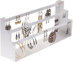 Angelynn's Freestanding or Wall Mounted Earring Holder Organizer Display for Small and Medium Post Stud Dangle Pierced Earrings, Hanging Closet Jewelry Storage Rack, Daelyn White 6" x14 1/2"