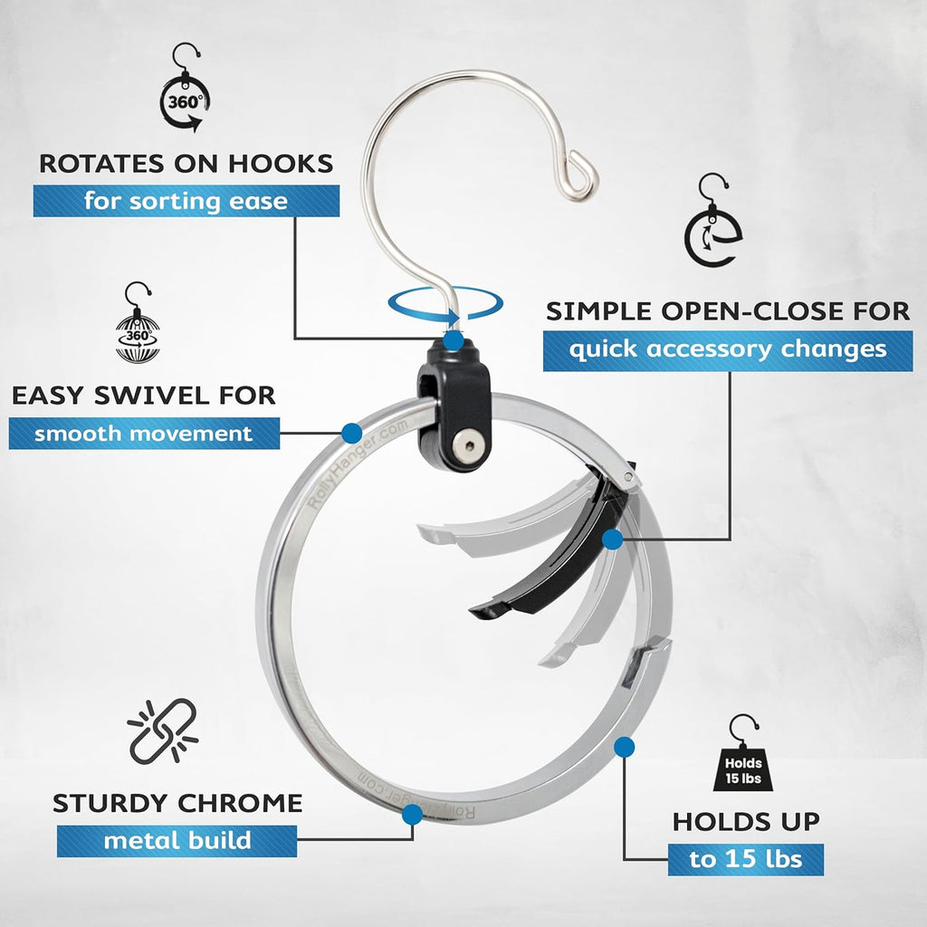 Multipurpose Closet Hangers- Tie and Belt Hanger for Closet- Great Space Saving Belt Organizer for Wardrobe - Ideal for Storing Belts, Ties, Scarfs, Baseball Hats, Purses & More- 3 Pack