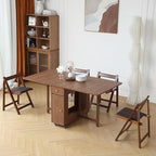 Walnut Drop Leaf Folding Dining Table with 2 Drawers and 4 Wheels, Wooden Padded Chairs Set of 2, Space Saving Dining Table with 2 Chairs