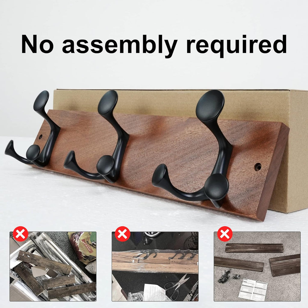 SKOLOO 17-Inch Wood Coat Rack Wall Mount with 3 Triple Hooks - Ideal for Family Entrances, Classrooms, and Pet Supplies Storage - Perfect Coat Hooks for Wall,Mahogany (Sapele), Pack of 2