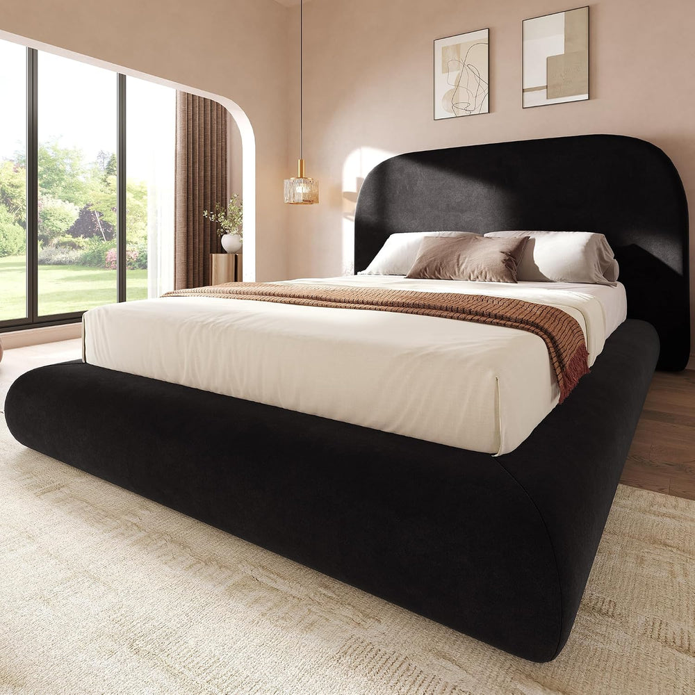YITAHOME Queen Size Bed Frame, Curved Arched Soft Cloud Bed with Headboard