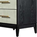 Sango Shagreen 2-Drawer Nightstand, Modern Black Bedside Table with Gray Faux Shagreen Drawer Fronts, Brass Handles, Sturdy Legs, Elegant Storage for Contemporary & Luxury Homes