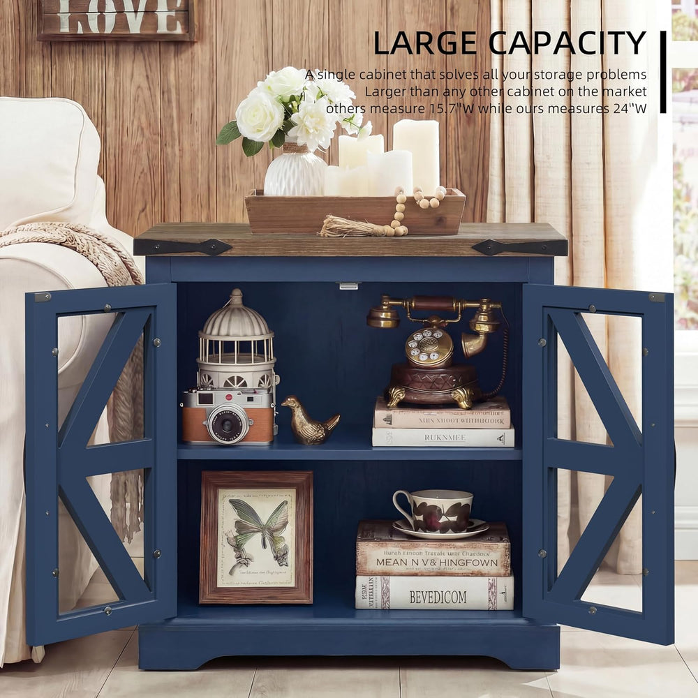 Farmhouse End Table, 24" Large End Tables with Storage, Rustic Square So...