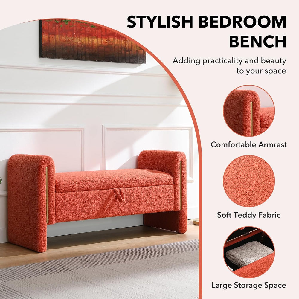 NIOIIKIT 52" Storage Ottoman Bench, Teddy Upholstered Storage Bench with...