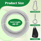 40 FT Clothes Line Outdoors, Anglecai 3/16" Retractable Wire Clothes Ropes PVC Coating Laundry Clothesline with Retractor for Outdoors Camping
