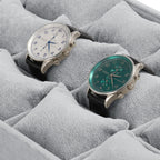 12 Grids Velvet Watch Tray Watch Holder Organizer Storage Tray For Men Women (Gray)