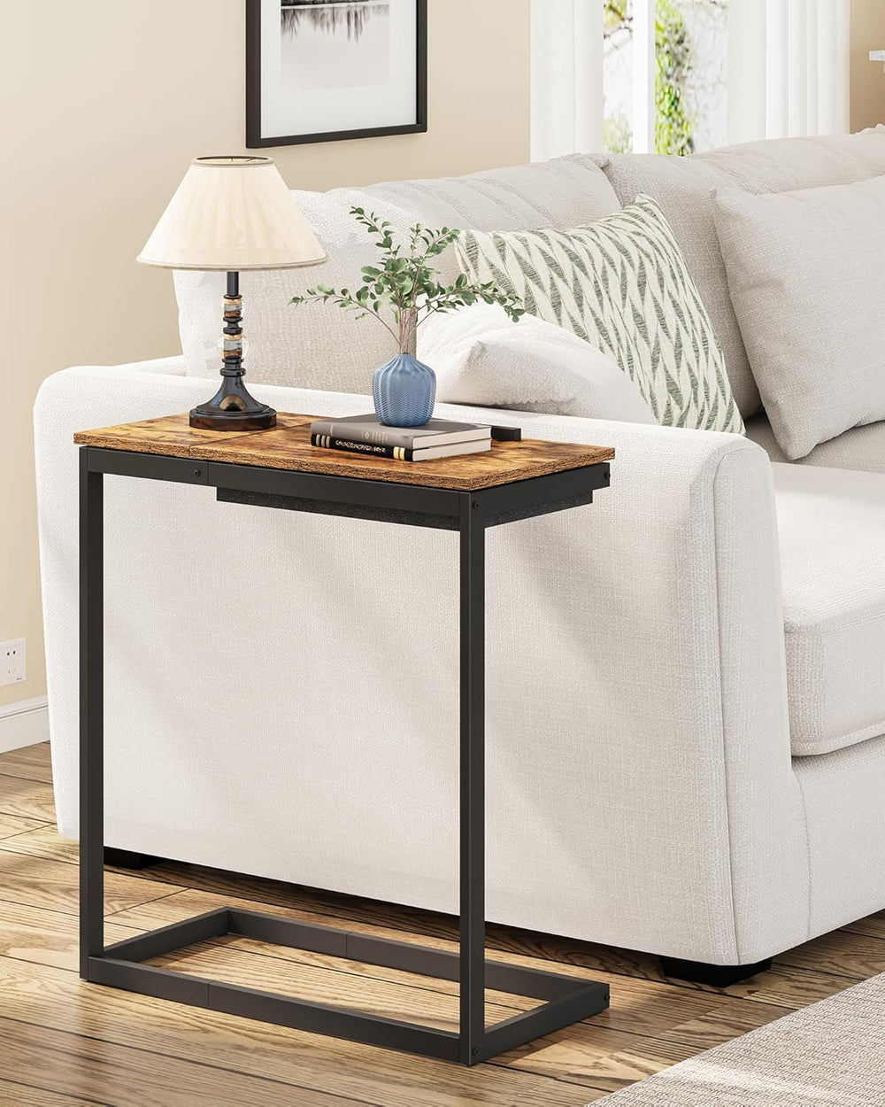 TUTOTAK C Shaped End Table, Tilting Laptop Stand Side Table, Under Couch Tabl...