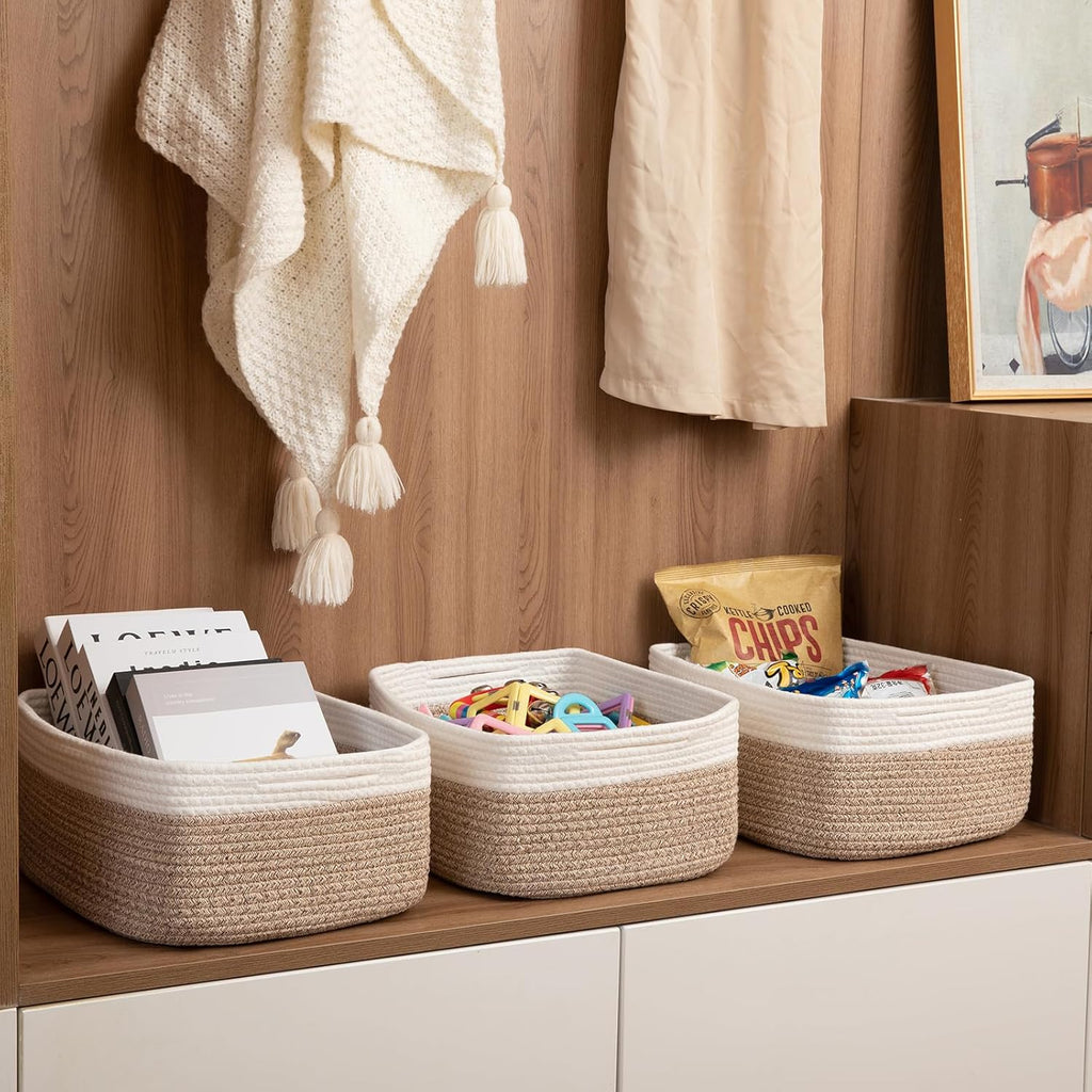 Storage Baskets for Organizing 3 Pack, Woven Baskets for Shelves, Closet Organizer Bins Empty Gift Basket Toy Storage for Toys, Books, Towels, Clothes, 15"x11.42"x6.7", Yellow
