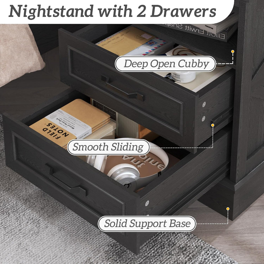 Fluest 24" Tall Farmhouse Nightstands Set of 2, Night Stands with Fast C...