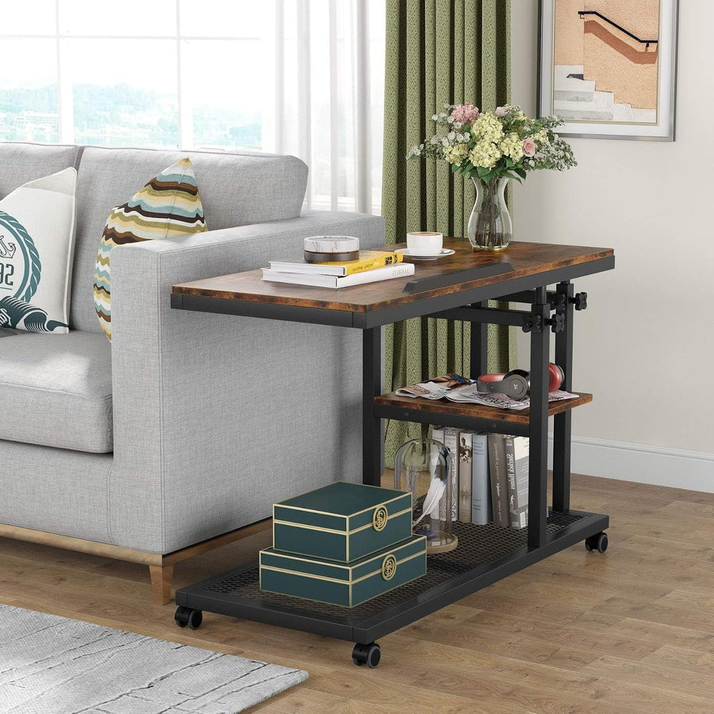 Tribesigns Height Adjustable C Table with Wheels, Mobile Couch Snack Side Tab...