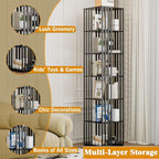 6 Tier Rotating Bookshelf, 360° Spinning Narrow Bookcase Tower, Space Saving Floor Standing Wood Shelf & CD Organizer for Small Spaces, Bedroom, Living Room, Office (Black, 6-Tier)