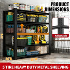 72" H Garage Shelving, Metal Storage Shelves, Adjustable 5 Tier Storage Rack, Heavy Duty Shelving, Industrial Utility Shelf for Garage, Warehouse, Bedroom, Kitchen, 24" D×48" W×72" H, Black