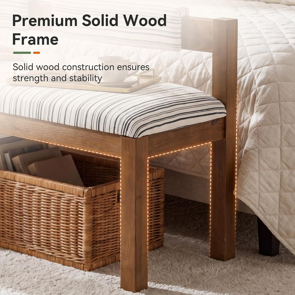 Wood Dining Bench, 55" Upholstered Kitchen Bench with Backrest | Farmhou...