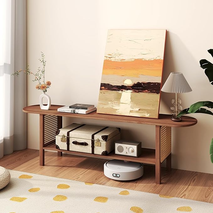 HollyHOME Bamboo TV Stand with Storage for TVs up to 65", Modern Enterta...