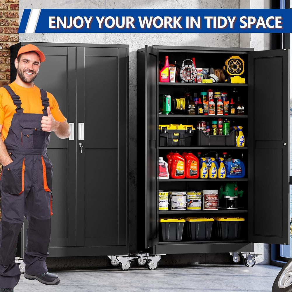 GAIOUS 73.6” Tall Metal Garage Storage Cabinet with Lock, Steel Tool Cabinet ...