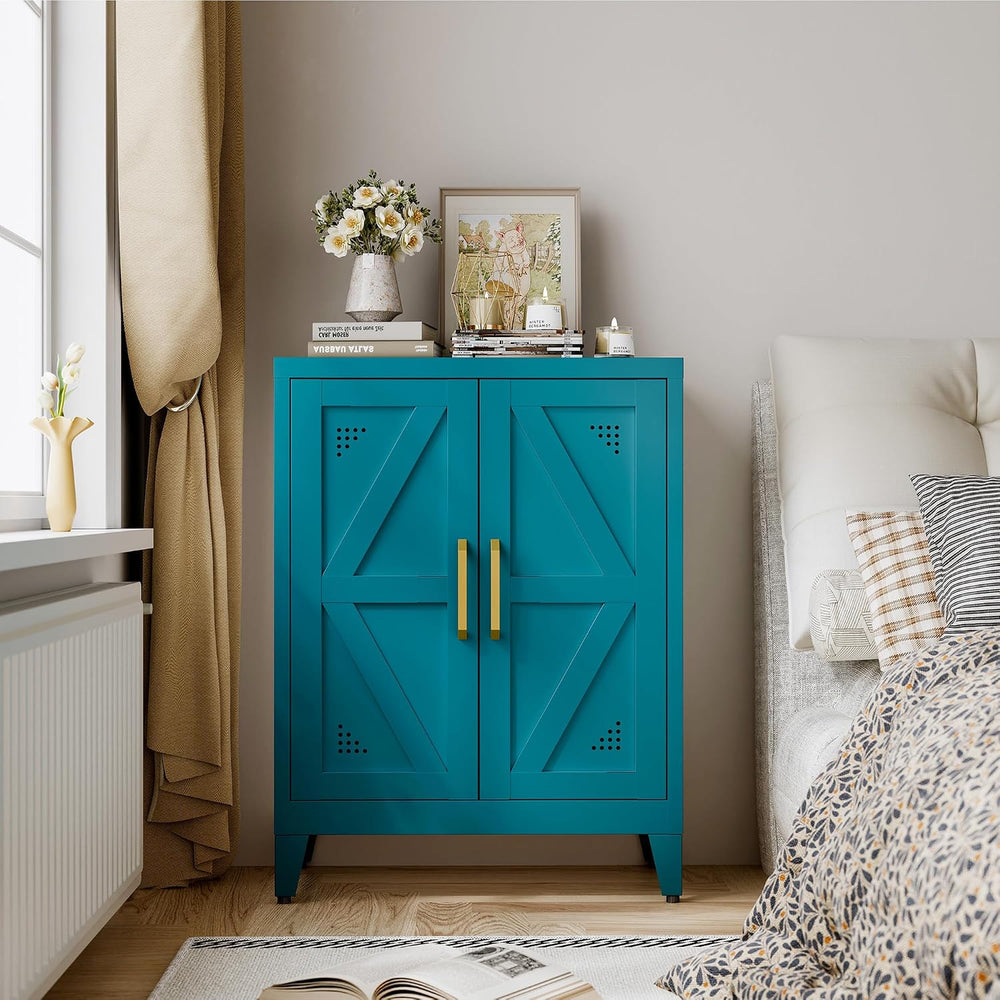 32" Metal Bathroom Storage Cabinet,Floor Storage Cabinet with 2 Doors an...