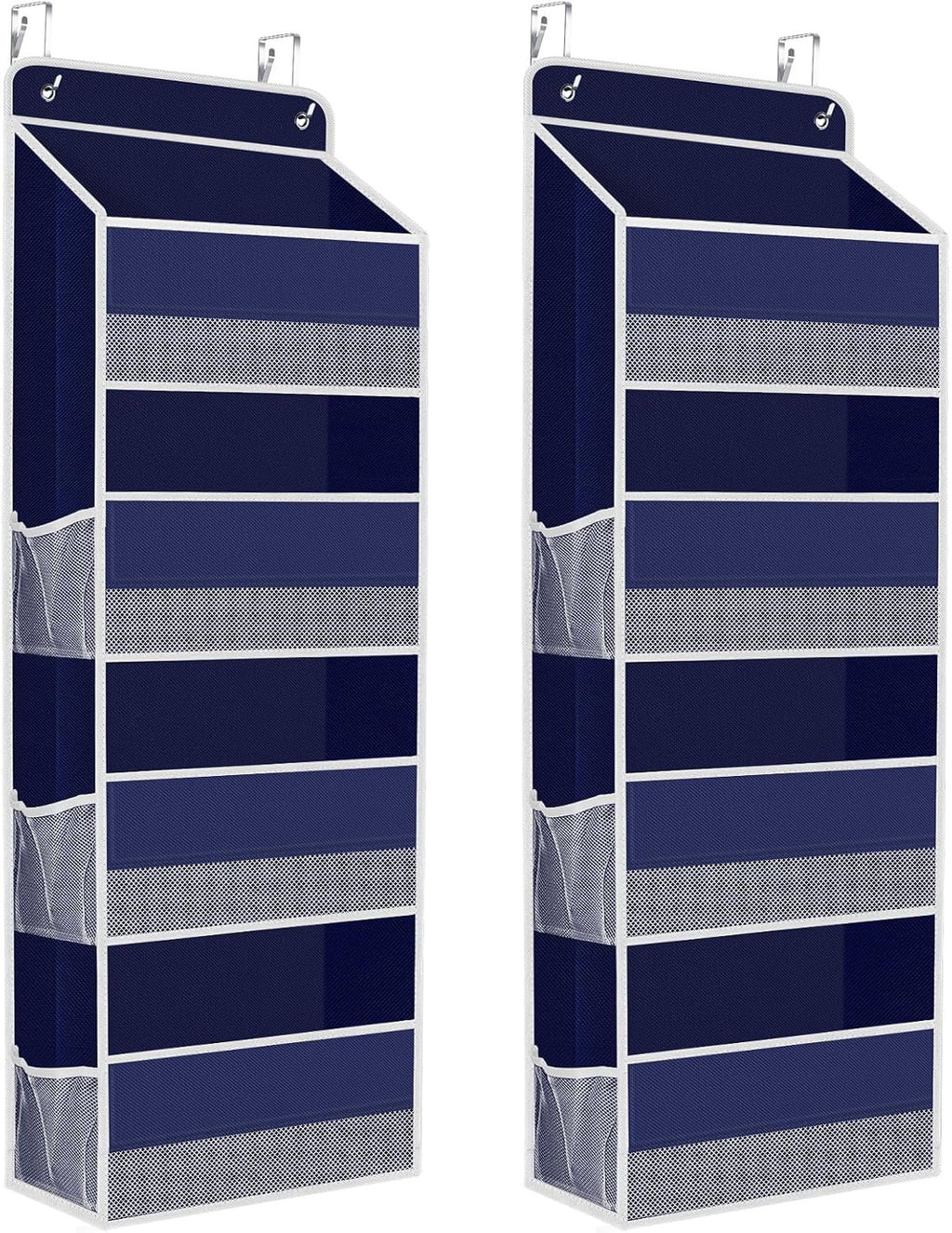 2 Pack Over The Door Organizer, Hanging Storage Organizer with Clear Window, 40lb Ultra Sturdy Large Capacity Room Organizer for Pantry Laundry Bathroom Nursery Closet (Blue)