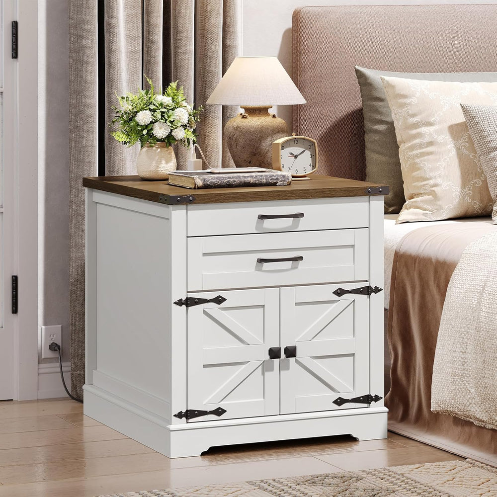RALGEND Farmhouse End Table Set of 3, with Charging Station, 24'' Sof...