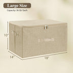 ANMINY Fabric Storage Bins with Zipper Lids, 18"x14"x10", Beige, 2 PCS | 43.6Qt Cotton Linen Storage Box, PP Board Frame, Washable Collapsible, with Handles & 3-side Open Lid, Stackable, Large