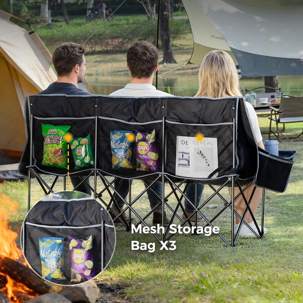 Padded 3 Person Camping Chair Oversized Camping Couch, Heavy Duty Folding Dou...