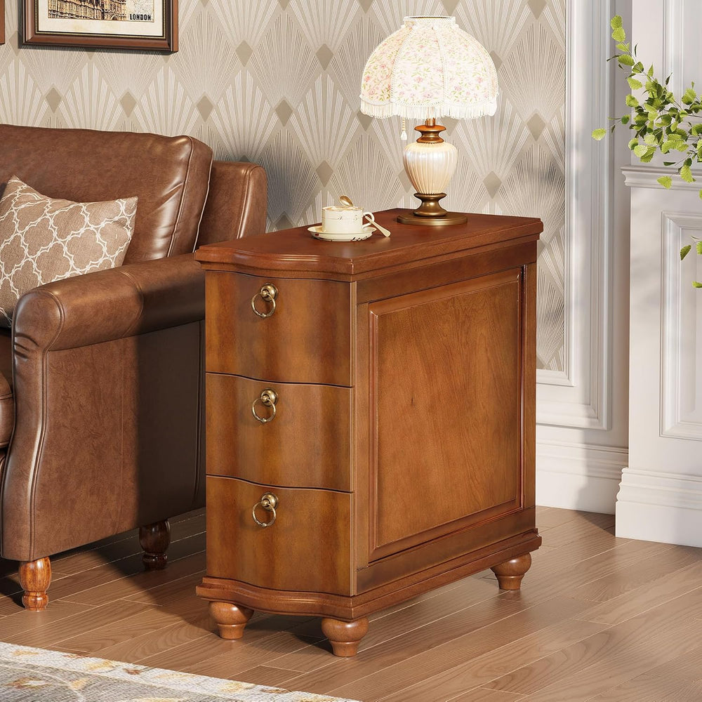 Tribesigns Wood Fully Assembled End Table, 3-Drawers Narrow Slim Side Table, ...