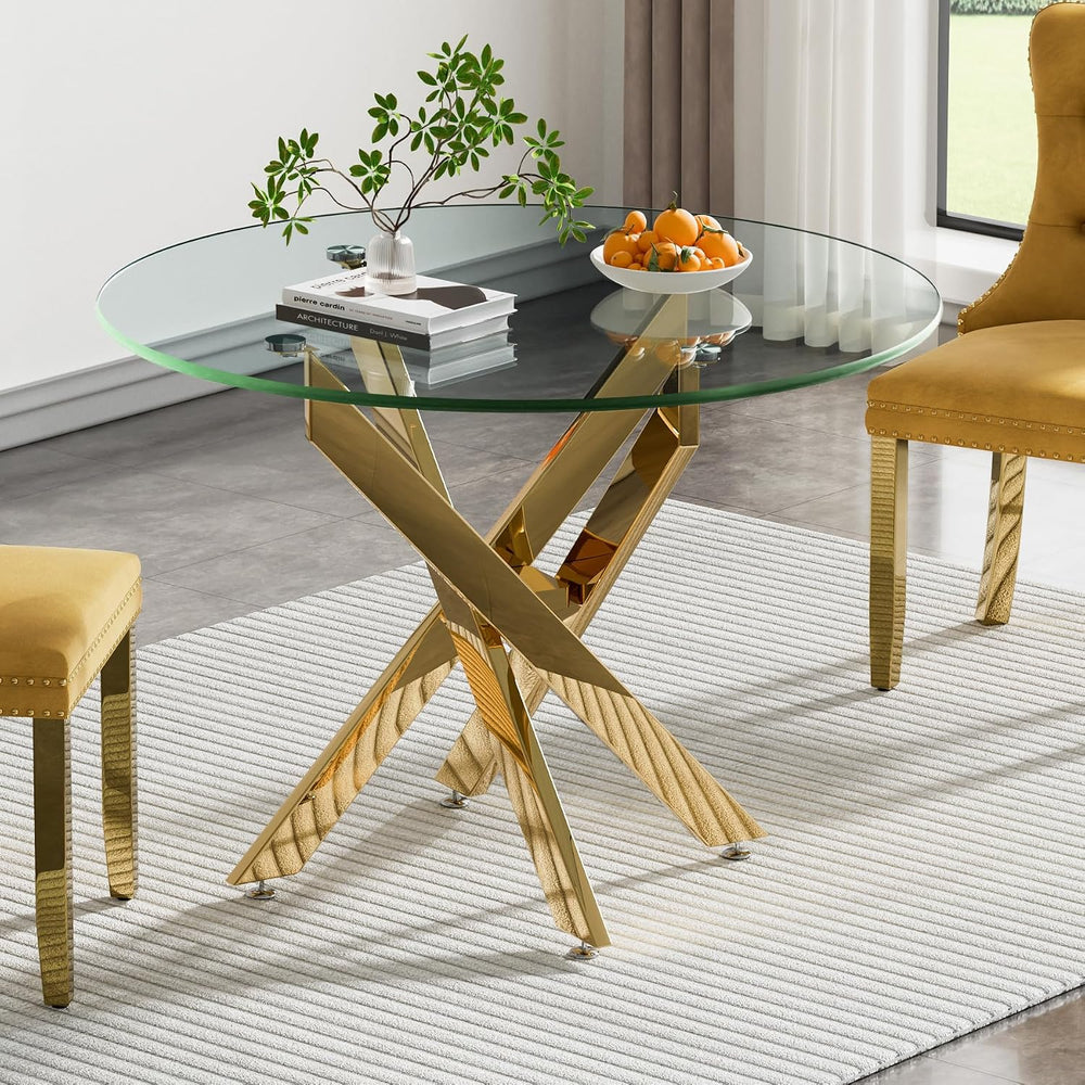 Henf 5 Piece Round Glass Dining Table Set for 4, 35" Round Dining Table ...