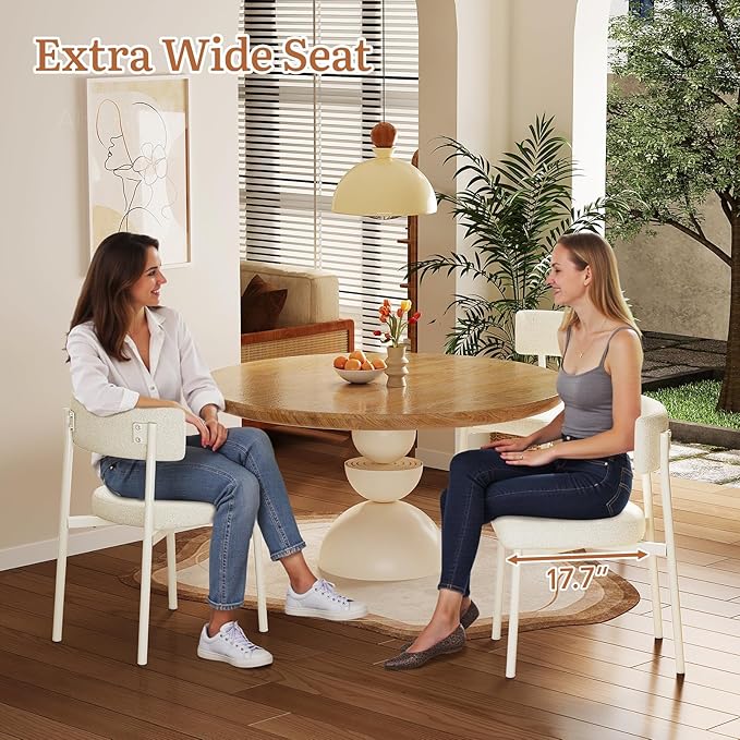 Dining Chair Set of 4 Upholstered Chairs for Kitchen Dining Room Mid Century Modern Table Chairs for Waiting Living Room, White